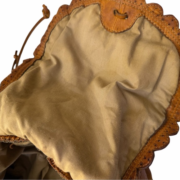 Lucky Brand Distressed Lamb Leather Hobo Bag Brown Boho Scallop Trim Fringe Vntg - Picture 11 of 16